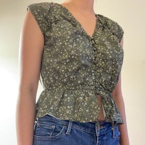 Mauby Green Floral Top, Size Small